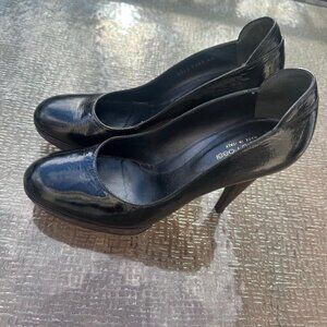 Sergio Rossi Black Patent Leather Platform Pumps, Size 40 / 9.5, Made in Italy